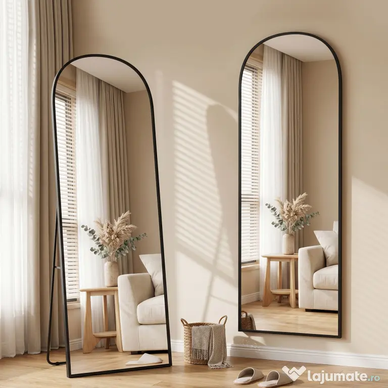 HOMCOM Oglindă de podea și perete modernă din aliaj de aluminiu cu suport pliabil, 50x170 cm, negru