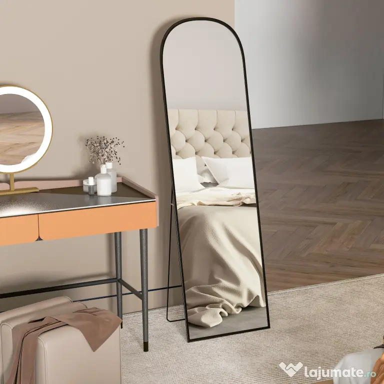 HOMCOM Oglindă de podea și perete modernă din aliaj de aluminiu cu suport pliabil, 50x170 cm, negru