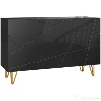 HOMCOM Dulap de Depozitare cu 2 Dulapuri și Raft Reglabil pe 3 Niveluri, Bufet Modern din PAL și Metal, 120x40x75 cm, Negru și Auriu | Aosom Romania