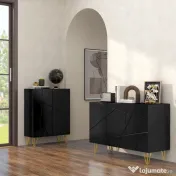 HOMCOM Dulap Mobil cu 2 Dulapuri și Raft Reglabil, din PAL și Metal, 120x40x75 cm, Negru și Auriu