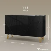 HOMCOM Dulap Mobil cu 2 Dulapuri și Raft Reglabil, din PAL și Metal, 120x40x75 cm, Negru și Auriu
