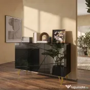 HOMCOM Dulap Mobil cu 2 Dulapuri și Raft Reglabil, din PAL și Metal, 120x40x75 cm, Negru și Auriu