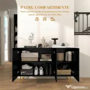 HOMCOM Dulap Mobil cu 2 Dulapuri și Raft Reglabil, din PAL și Metal, 120x40x75 cm, Negru și Auriu