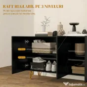 HOMCOM Dulap Mobil cu 2 Dulapuri și Raft Reglabil, din PAL și Metal, 120x40x75 cm, Negru și Auriu