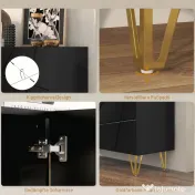 HOMCOM Dulap Mobil cu 2 Dulapuri și Raft Reglabil, din PAL și Metal, 120x40x75 cm, Negru și Auriu