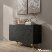 HOMCOM Dulap Mobil cu 2 Dulapuri și Raft Reglabil, din PAL și Metal, 120x40x75 cm, Negru și Auriu