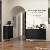 HOMCOM Dulap Mobil cu 2 Dulapuri și Raft Reglabil, din PAL și Metal, 120x40x75 cm, Negru și Auriu