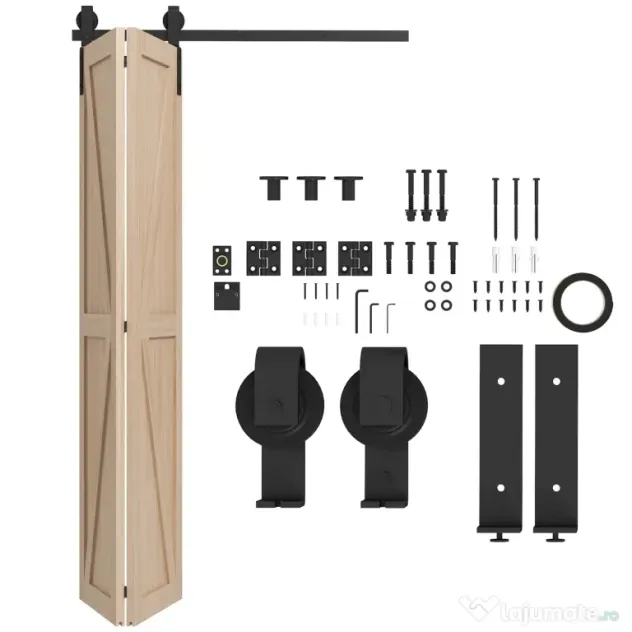 HOMCOM Set pentru Ușă Glisantă din Oțel Carbonat Negru 122x0.5x4 cm | Aosom Romania