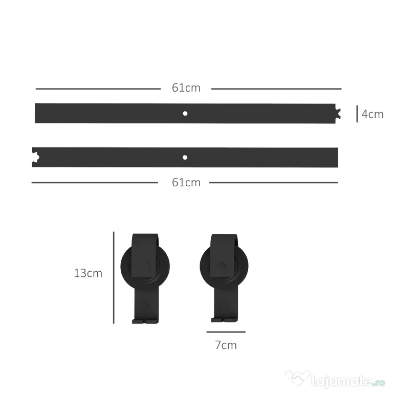 HOMCOM Set pentru Ușă Glisantă din Oțel Carbonat Negru 122x0.5x4 cm | Aosom Romania