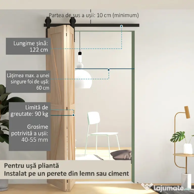 HOMCOM Set pentru Ușă Glisantă din Oțel Carbonat Negru 122x0.5x4 cm | Aosom Romania