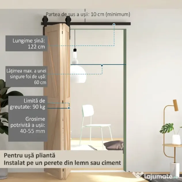 HOMCOM Set pentru Ușă Glisantă din Oțel Carbonat Negru 122x0.5x4 cm | Aosom Romania