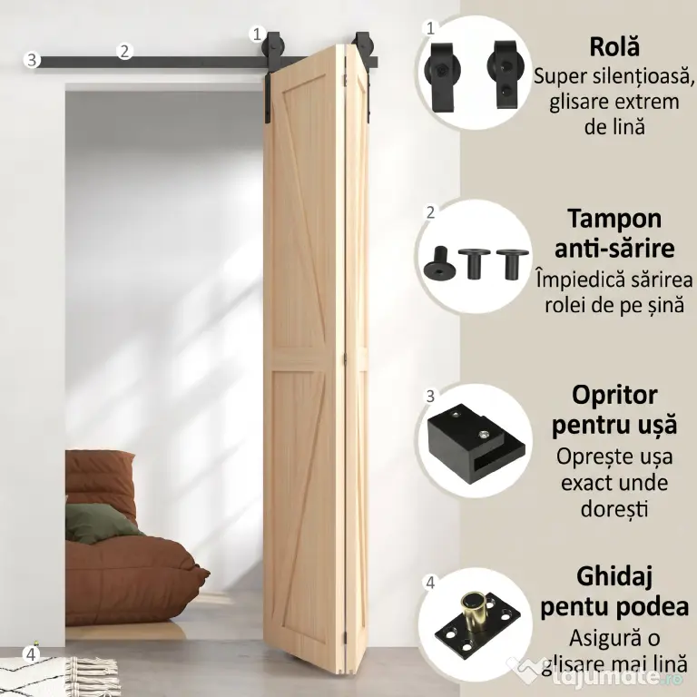 HOMCOM Set pentru Ușă Glisantă din Oțel Carbonat Negru 122x0.5x4 cm | Aosom Romania