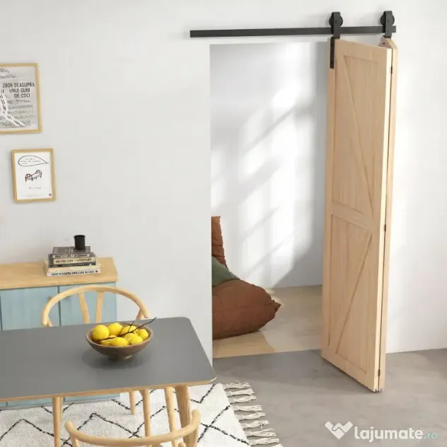 HOMCOM Set pentru Ușă Glisantă din Oțel Carbonat Negru 122x0.5x4 cm | Aosom Romania