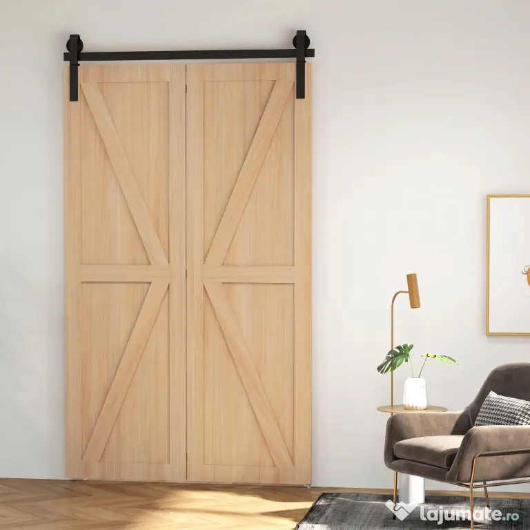 HOMCOM Set pentru Ușă Glisantă din Oțel Carbonat Negru 122x0.5x4 cm | Aosom Romania