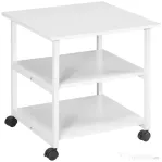 HOMCOM Raft Mobil pentru Imprimantă cu 3 Etajere și 4 Roți, Lemn și Oțel, 50x50x52,5cm, Alb
