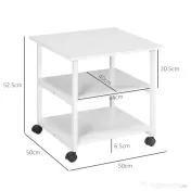 HOMCOM Suport Imprimantă cu Raft de Depozitare, Masă de Imprimantă mobilă pe roți,  50x50x52.5 cm, Alb | Aosom Romania 