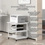 HOMCOM Suport Imprimantă cu Raft de Depozitare, Masă de Imprimantă mobilă pe roți,  50x50x52.5 cm, Alb | Aosom Romania 