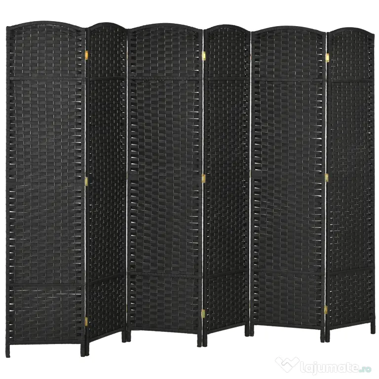 HOMCOM Paravan Despărțitor Interior Pliabil cu 6 Panouri Întrețesute, 240x170 cm, Negru | Aosom Romania
