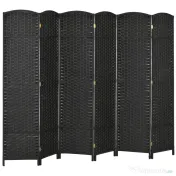 HOMCOM Paravan Despărțitor Interior Pliabil cu 6 Panouri Întrețesute, 240x170 cm, Negru | Aosom Romania 