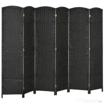 HOMCOM Paravan Despărțitor Interior Pliabil cu 6 Panouri Întrețesute, 240x170 cm, Negru | Aosom Romania