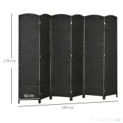 HOMCOM Paravan Despărțitor Interior Pliabil cu 6 Panouri Întrețesute, 240x170 cm, Negru | Aosom Romania 