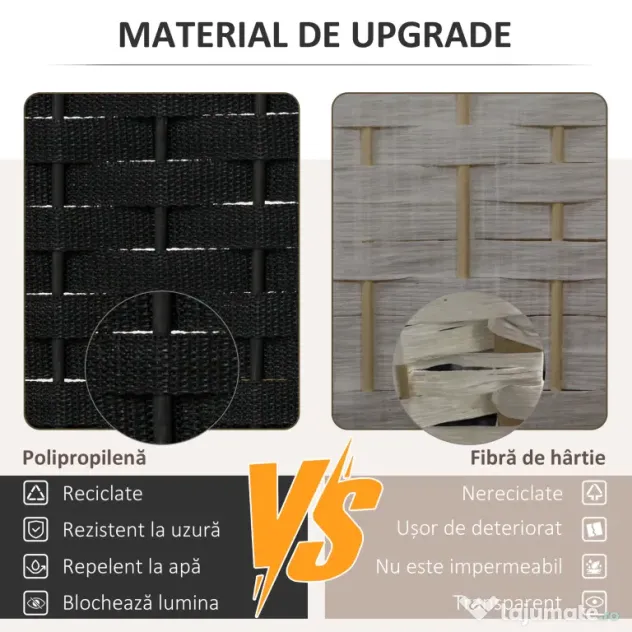 HOMCOM Paravan Despărțitor Interior Pliabil cu 6 Panouri Întrețesute, 240x170 cm, Negru | Aosom Romania