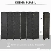 HOMCOM Paravan Despărțitor Interior Pliabil cu 6 Panouri Întrețesute, 240x170 cm, Negru | Aosom Romania 