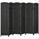 HOMCOM Paravan Despărțitor Interior Pliabil cu 6 Panouri Întrețesute, 240x170 cm, Negru