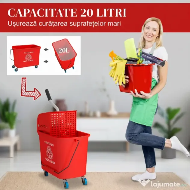 HOMCOM Găleată pentru Mop de 20L cu Roți, Panou de Separare a Apei - Albastru