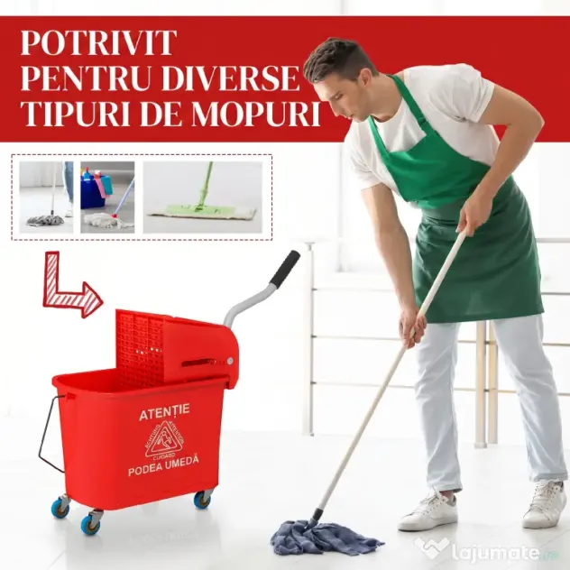HOMCOM Găleată pentru Mop de 20L cu Roți, Panou de Separare a Apei - Albastru