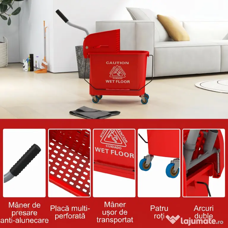 HOMCOM Găleată pentru Mop de 20L cu Roți, Panou de Separare a Apei - Albastru