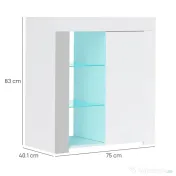 HOMCOM Dulap pentru Sufragerie cu Lumini LED, 3 Rafturi Deschise și un Dulăpior cu 2 Niveluri, 75x40,1x83 cm, Alb | Aosom Romania 