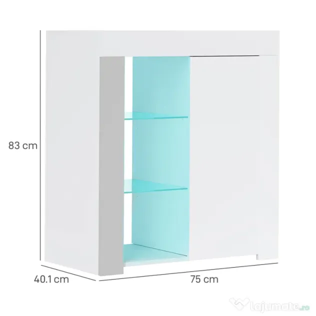 HOMCOM Dulap pentru Sufragerie cu Lumini LED, 3 Rafturi Deschise și un Dulăpior cu 2 Niveluri, 75x40,1x83 cm, Alb | Aosom Romania