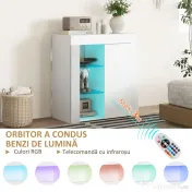 HOMCOM Dulap pentru Sufragerie cu Lumini LED, 3 Rafturi Deschise și un Dulăpior cu 2 Niveluri, 75x40,1x83 cm, Alb | Aosom Romania 