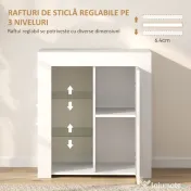 HOMCOM Dulap pentru Sufragerie cu Lumini LED, 3 Rafturi Deschise și un Dulăpior cu 2 Niveluri, 75x40,1x83 cm, Alb | Aosom Romania 