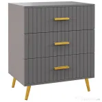 HOMCOM Comodă modernă cu 3 sertare din lemn și aluminiu, 60x40x71,5 cm, auriu și gri închis