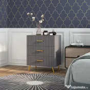 HOMCOM Comodă pentru Dormitor, Dulap Modern cu 3 Sertare,  Sertar de Depozitare cu Picioare din Aluminiu, 60x40x71.5 cm, Gri Închis 