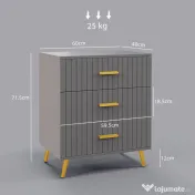 HOMCOM Comodă pentru Dormitor, Dulap Modern cu 3 Sertare,  Sertar de Depozitare cu Picioare din Aluminiu, 60x40x71.5 cm, Gri Închis 