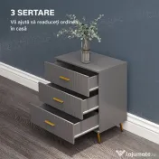 HOMCOM Comodă pentru Dormitor, Dulap Modern cu 3 Sertare,  Sertar de Depozitare cu Picioare din Aluminiu, 60x40x71.5 cm, Gri Închis 