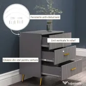 HOMCOM Comodă pentru Dormitor, Dulap Modern cu 3 Sertare,  Sertar de Depozitare cu Picioare din Aluminiu, 60x40x71.5 cm, Gri Închis 