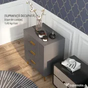 HOMCOM Comodă pentru Dormitor, Dulap Modern cu 3 Sertare,  Sertar de Depozitare cu Picioare din Aluminiu, 60x40x71.5 cm, Gri Închis 