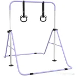 HOMCOM Bară Gimnastică Artistică pentru Copii Reglabilă cu 2 Inele, din Oțel, 148 x 105 x 128 cm, Mov