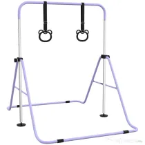 HOMCOM Bară Gimnastică Artistică pentru Copii Reglabilă cu 2 Inele, din Oțel, 148x105x88-128 cm, Mov | Aosom Romania