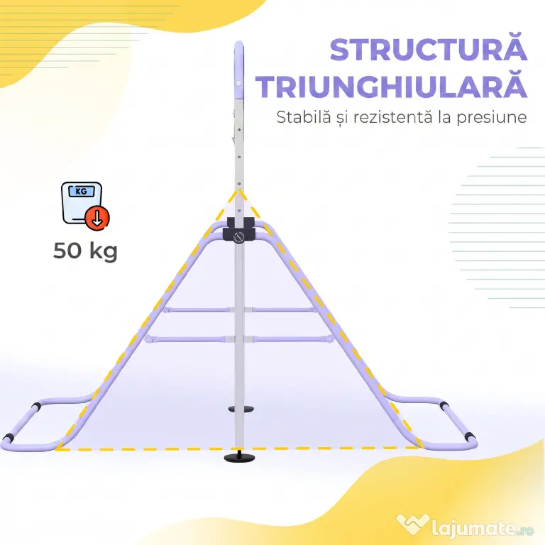 HOMCOM Bară Gimnastică Artistică pentru Copii Reglabilă cu 2 Inele, din Oțel, 148x105x88-128 cm, Mov | Aosom Romania
