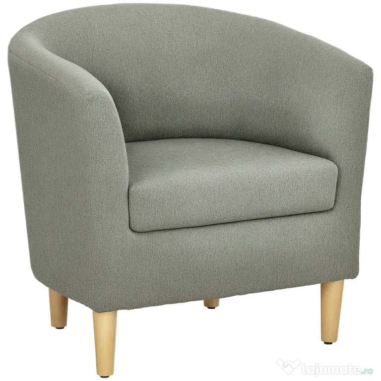 HOMCOM Fotoliu Modern, Scaun Accent Tapițat cu Picioare din Lemn, Scaun din Material Textil, 74x63x73 cm, Gri | Aosom Romania