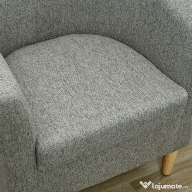 HOMCOM Fotoliu Modern, Scaun Accent Tapițat cu Picioare din Lemn, Scaun din Material Textil, 74x63x73 cm, Gri | Aosom Romania