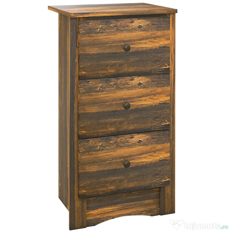 HOMCOM Noptieră cu 2 Sertare în Stil Rustic, Noptieră pentru Dormitor din Lemn, 40x30x74 cm, Maro | Aosom Romania