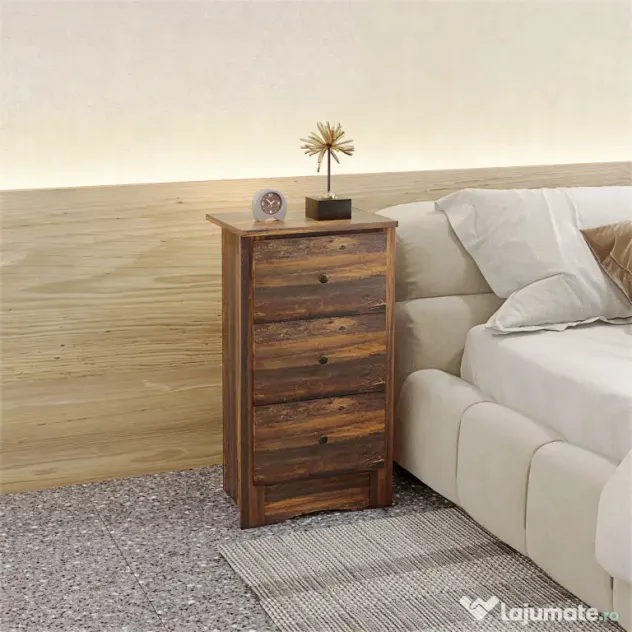 HOMCOM Noptieră cu 2 Sertare în Stil Rustic, Noptieră pentru Dormitor din Lemn, 40x30x74 cm, Maro | Aosom Romania