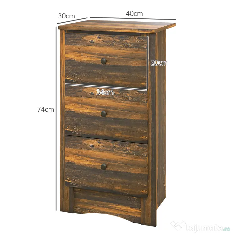 HOMCOM Noptieră cu 2 Sertare în Stil Rustic, Noptieră pentru Dormitor din Lemn, 40x30x74 cm, Maro | Aosom Romania