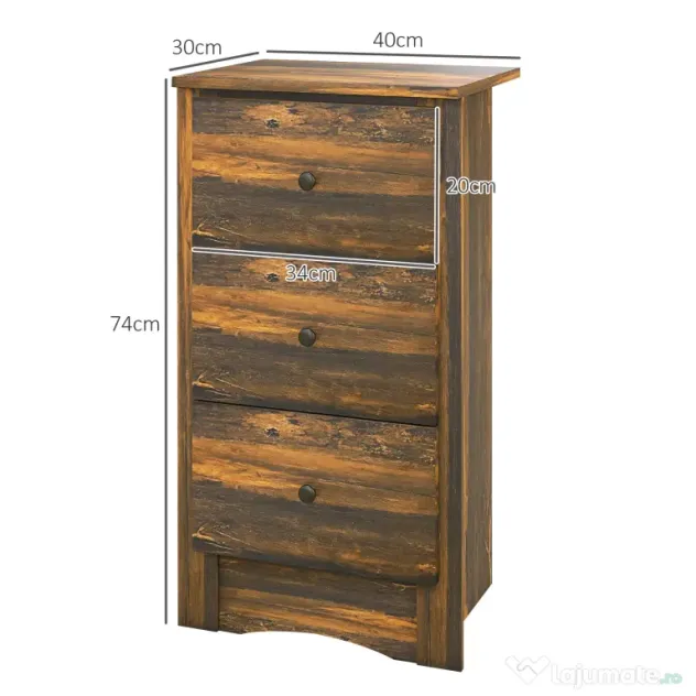 HOMCOM Noptieră cu 2 Sertare în Stil Rustic, Noptieră pentru Dormitor din Lemn, 40x30x74 cm, Maro | Aosom Romania